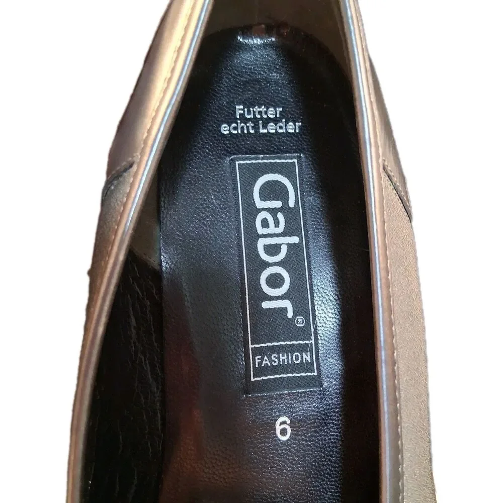 Gabor Loafers Silver Leather Slip-On Shoes Size 6